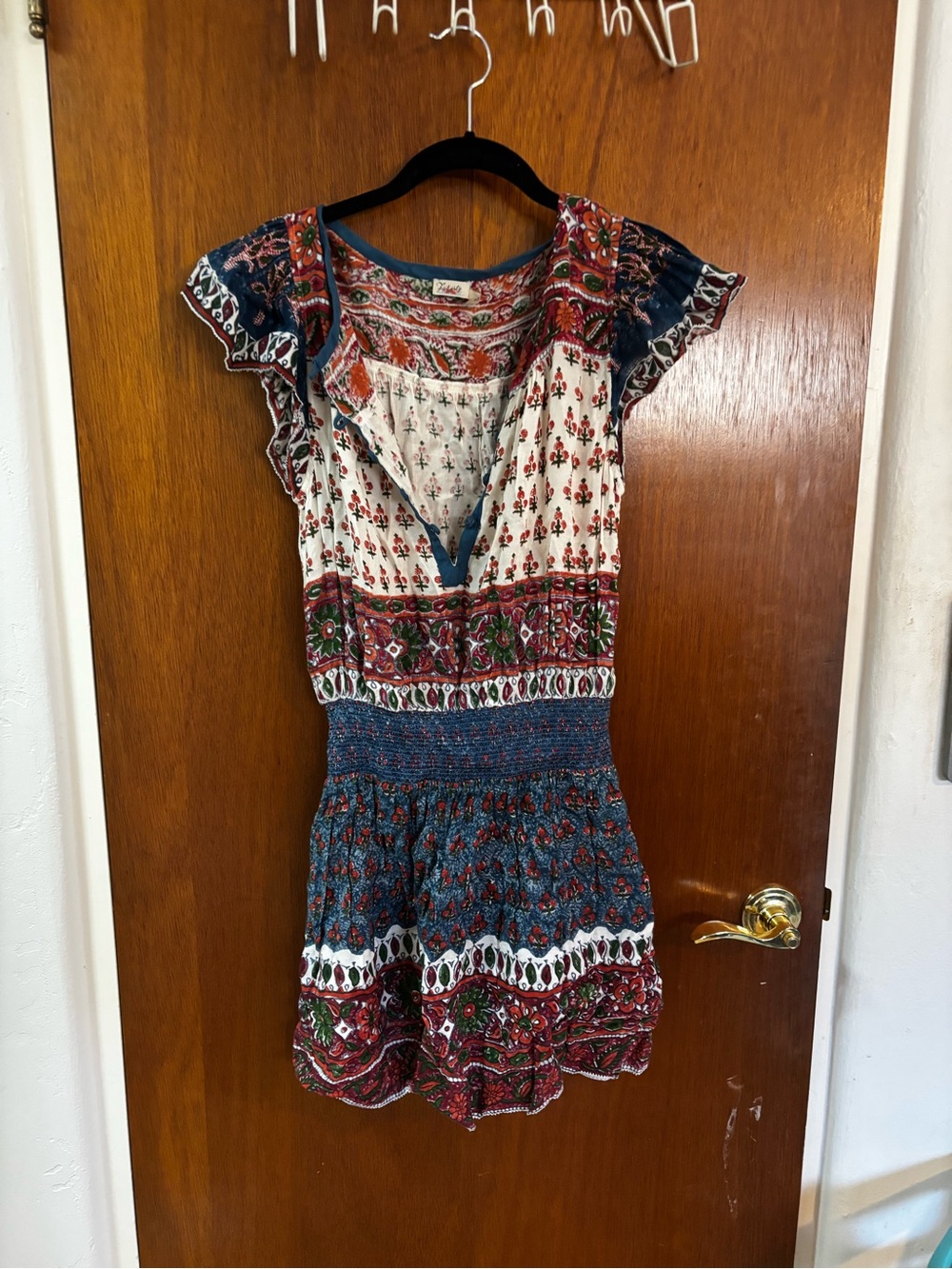 Faherty Multicolor Floral Boho Top in Orange, Green & Blue Trim